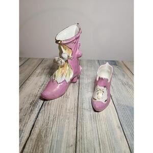 2 vintage porcelain Victorian-style boot vases made in Germany.